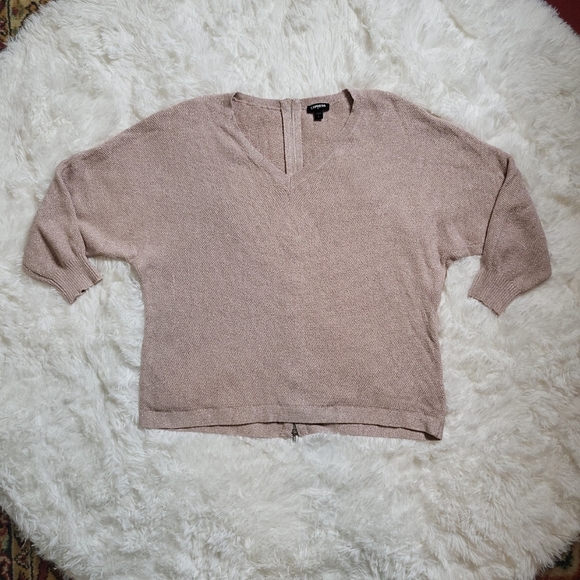 *SOLD* Express Blush Pink Metallic Shimmery Exposed Back Zipper Glam Sweater - Picture 2 of 11